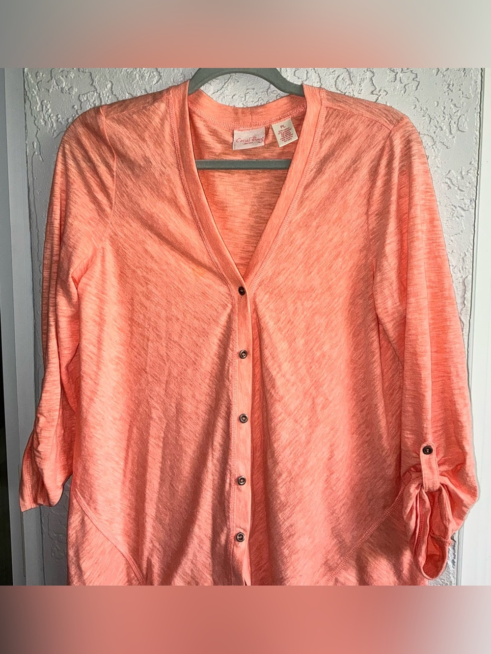 Coral Bay Peachy Coral Button-Front Women's Top
